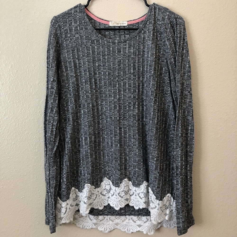 Grey Long Sleeve Shirt with Lace trim